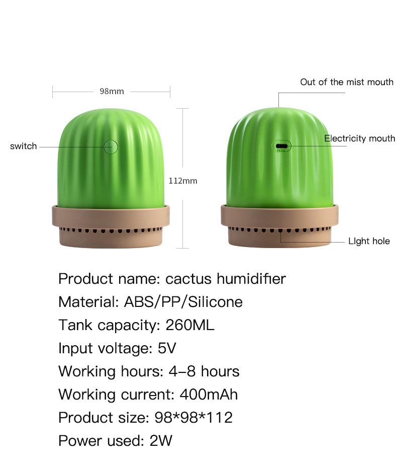 Cactus night light humidifier